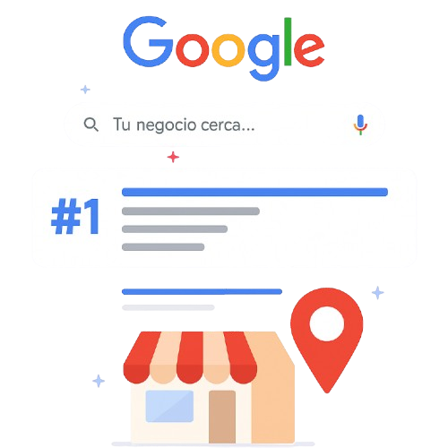 Ilustración de un negocio local apareciendo en la posición #1 de Google con foco en SEO local